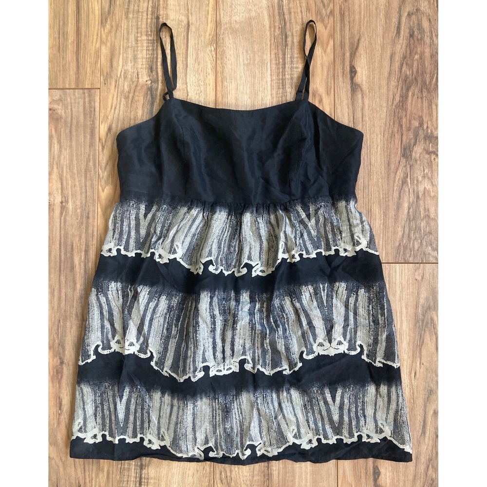 CAbi #729 Black and White 100% Silk DAZZLE Lace Print Tunic Tank Top Sz 4